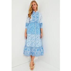 Pink City Prints Tuckernuck Blue Ocean Mix Gemma Block Print Midi Shirt Dress